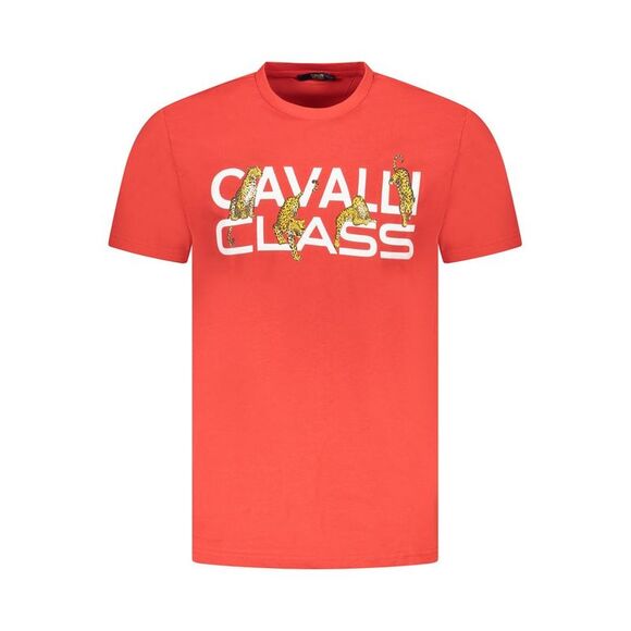 Cavalli Class Cheetah Print Short Sleeve Tee Men Red T-Shirts